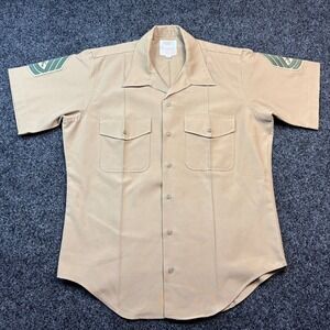 Vintage Creighton USMC Shirt Gunnery Sergeant E-7 Khaki L 16-16.5 15-76 USA Made